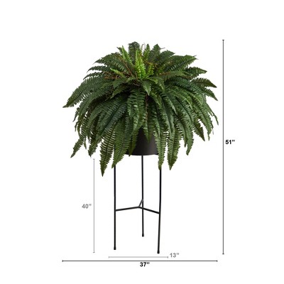 Lush Green 35" Outdoor Plastic Fern in Black Planter