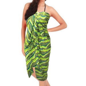 LA LEELA Women's Summer Beach Wrap Bikini Wraps Sarong Cover up Skirt Bathing suit Swimsuit Cover Ups for Swimwear Women One Size Green, Stripe - 1 of 4