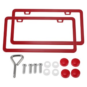 Unique Bargains Stainless Steel Car License Bracket with Screws Caps 2 Square Hole Narrow Frame - 1 of 4