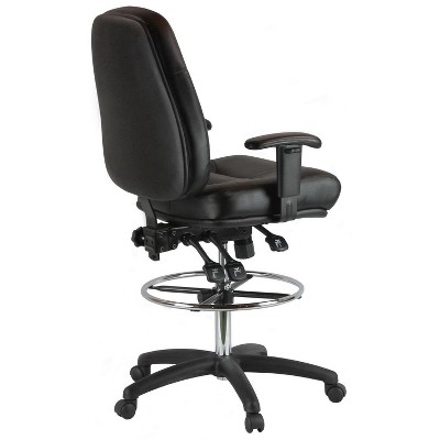 Adjustable Black Leather Drafting Chair with Swivel and Tilt