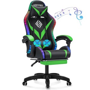 Hoffree Upholstered Massage Gaming Chair Ergonomic Office PC Chair with Bluetooth Speaker & RGB Light - 1 of 4