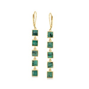 Ross-Simons 7.25 ct. t.w. Emerald Square-Link Drop Earrings in 18kt Gold Over Sterling - 1 of 4