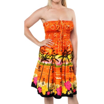 LA LEELA Women's Tube Dress Dress Midi Club One Size Orange Palm Tree