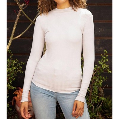Women's Lettuce Hem Mock Neck Pullover - mystree
