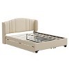 Queen Size Upholstered Platform Bed with Wingback Headboard, Linen Upholstery, Trundle and Drawers, No Box Spring Required-Maison Boucle - 4 of 4