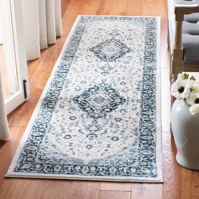 Isabella Cream and Dark Blue Synthetic Runner Rug