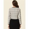 INSPIRE CHIC Women's Elegant Contrast Piping Round Neck Button Front Long Sleeve Tweed Blazer - 3 of 4