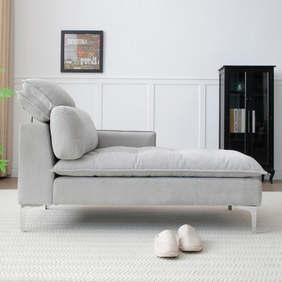 Beautyolove 55" Chaise Lounge Indoor, Upholstered Furniture Lounge Chair with Left Armrest & Lumbar Pillow, Gray