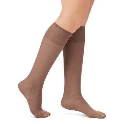 Collections Etc Sheer Non-Binding Non-Run Support Knee Hi Stocking Hosiery, 6 Pack