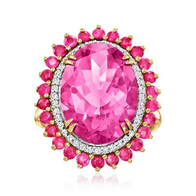 Ross-Simons 8.25 Carat Pink Topaz and .90 ct. t.w. Ruby Cocktail Ring With .19 ct. t.w. Diamonds in 14kt Yellow Gold