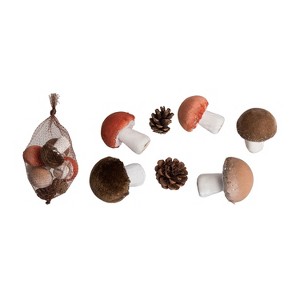 Transpac Velvet 5 Mushrooms Harvest Mix Decorative Objects in Mesh Bag Fall Tabletop Decor for Indoor Use and Gifts - 1 of 1