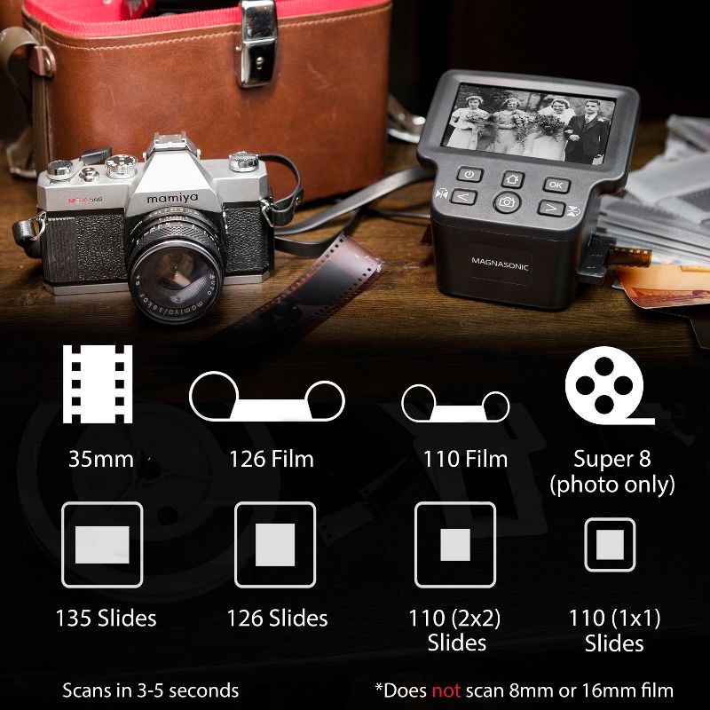 Magnasonic 24MP Film Scanner with Large 5" Display & HDMI, 35mm Slide Film Holder, Converts Film & Slides into JPEGS - Black, 3 of 10