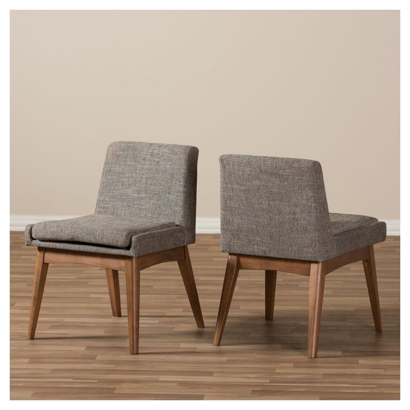 Set of 2 Nexus Mid - Century Modern Wood Finishing and Fabric Upholstered Dining Side Chair Gravel/Walnut Brown - Baxton Studio, 6 of 10