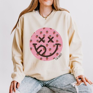 Simply Sage Market S.W.Smiley Smiley Face Strawberries Lightweight Garment Dyed Sweatshirt - 1 of 4