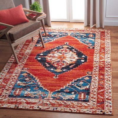 Vintage Red and Navy Rectangular Synthetic Area Rug