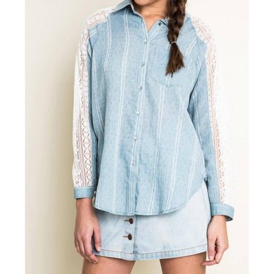 Women's Chambray & Lace Blouse - Hayden LA