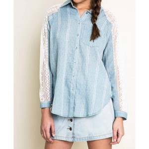 Women's Chambray & Lace Blouse - Hayden LA - 1 of 4