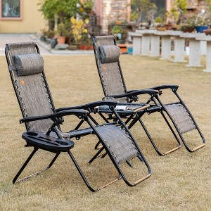 TiramisuBest Zero Gravity Reclining Chair Set w/ Side Table, Cupholders & Pillows for Pool/Backyard/Lawn/Beach (Gray) - 1 of 4