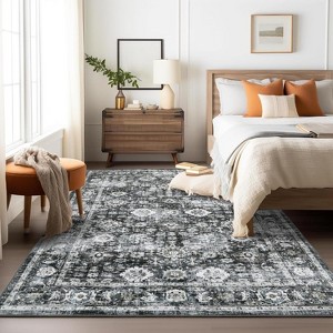 Acekool Vintage Area Rug, Washable Soft Low Pile Non Slip Carpet for Bedroom Living Room, Easy Care Retro Indoor Decor - 1 of 4