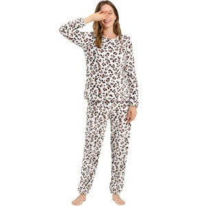 Allegra K Women's Winter Flannel Long Sleeve Nightwear Top and Pants Pajama Sets - 1 of 4