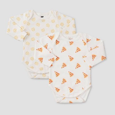 Layette by Monica + Andy Baby 2pk Pizza and Pretzels Print Long Sleeve Bodysuit - Yellow Newborn