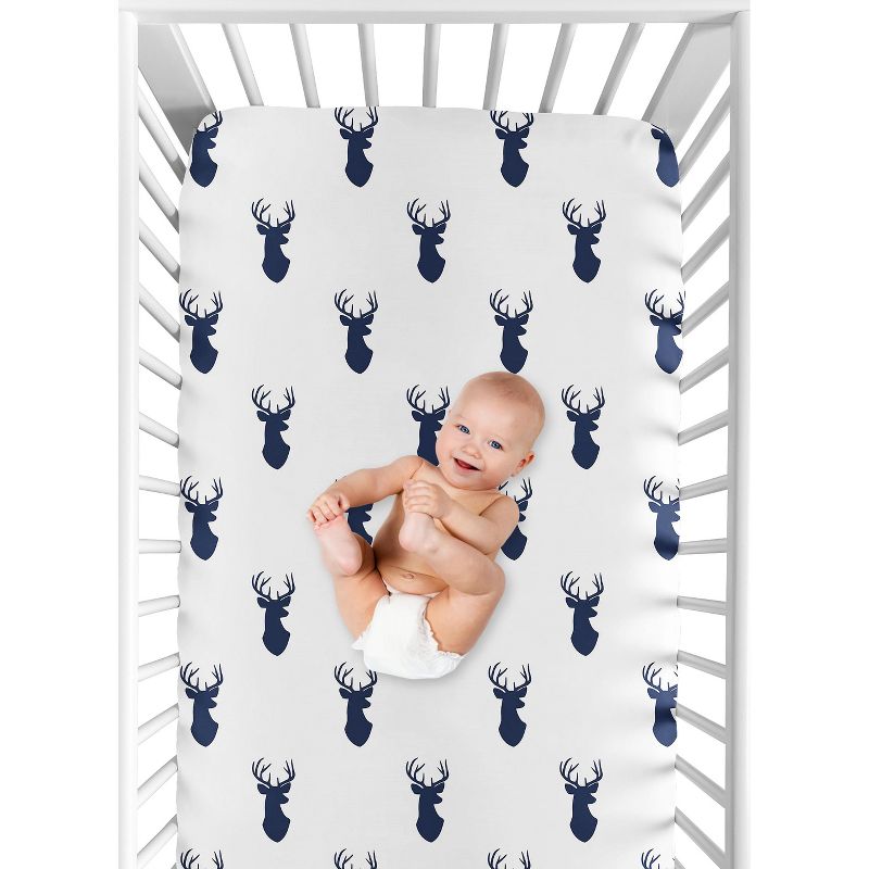 Sweet Jojo Designs Boy Fitted Crib Sheets Set Stag Blue and White 2pc, 6 of 8