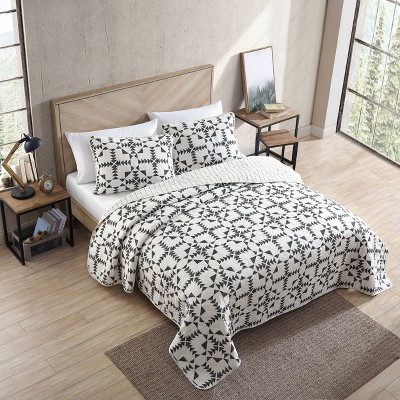 Ivory and Charcoal Cotton Reversible Full Quilt Set
