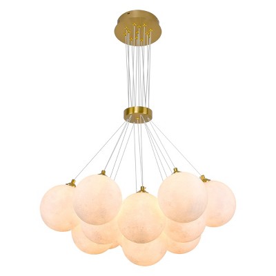 PAKOKULA Modern 13-Light Gold Bubble Chandelier with White Globe Shade for Dining Room Living Room
