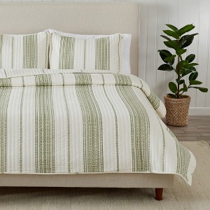 Great Bay Home Stripe Reversible Quilt Set With Shams - 1 of 4