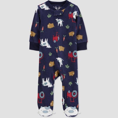 Image of Carter's Just One You®️ Baby Boys' Farm Footed Pajama - Navy Blue 3M