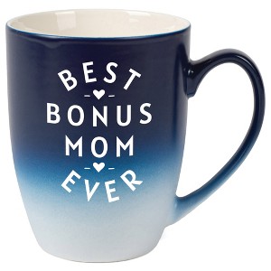 Elanze Designs Best Bonus Mom Ever Two Toned Ombre Matte Navy Blue and White 12 ounce Ceramic Stoneware Coffee Cup Mug - 1 of 4