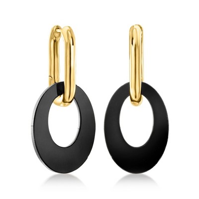Ross-Simons 18kt Gold Over Sterling Hoop Earrings With Removable Oval Onyx Drops