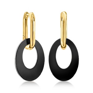 Ross-Simons 18kt Gold Over Sterling Hoop Earrings With Removable Oval Onyx Drops - 1 of 4