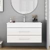 KWPZQEB Gloss Wall-Mounted Bathroom Vanity with Ceramic Sink, Modern Floating Vanity with Doors & Soft-Close System, Wall Mount Storage Cabinet, White - 3 of 4