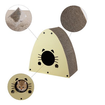 Koko 19" Almond Cardboard Triangle Cat Cave Scratcher with Catnip