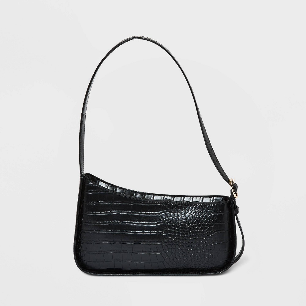 Crocodile Print Asymmetric Shoulder Handbag - A New Day Black