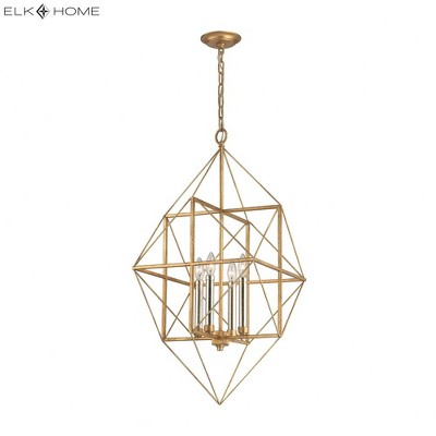 Antique Gold Leaf Geometric 4-Light Metal Pendant