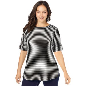 Jessica London Women's Plus Size Stretch Cotton Cuff Tee - 1 of 4