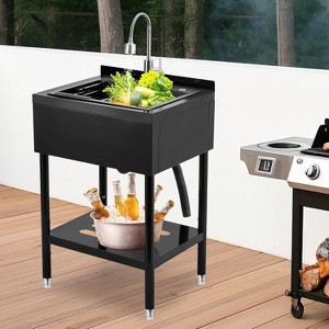 Stainless Steel Utility Sink, Includes Hot/Cold Faucet with Hoses & Drain Kit, Adjustable Legs for Kitchen, Garage, Outdoor Use - 1 of 4