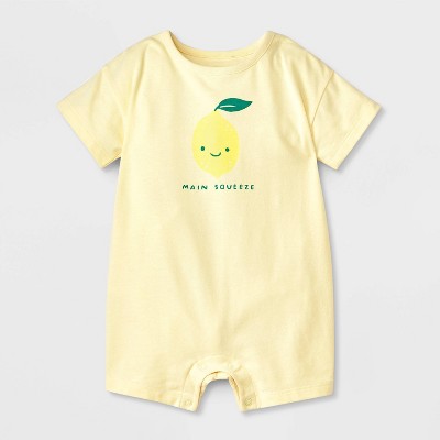Baby Boys' Pocket Short Sleeve Romper - Cat & Jack™ Light Yellow 18M: Tagless Knit Jersey, Crotch Snap