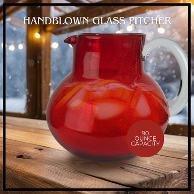 Ruby Red Handblown Glass Bubble Pitcher, 90 Oz