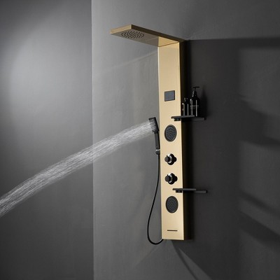 Gold and Black Stainless Steel Shower Panel System with Rainfall Shower Head