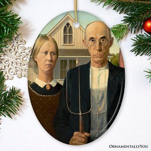 Grant Wood American Gothic Art Ceramic Ornament, Famous Painting Christmas Decoration Souvenir| OrnamentallyYou - 1 of 4