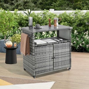 Whisen Outdoor Wicker Bar Cart & Patio Serving Carts, Kitchen Rolling ...