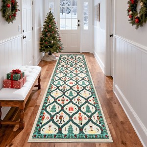 Christmas Round Rug, Nativity Plaid Print, Washable, Non-Slip, Holiday Indoor Bedroom Entryway - 1 of 4