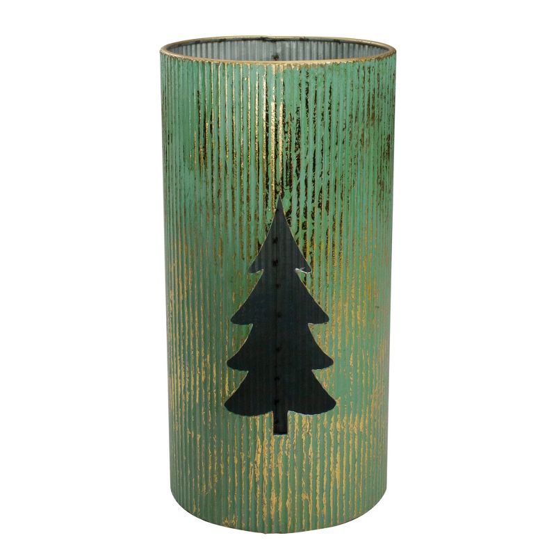 Northlight Set of 2 Rustic Green and Gold Christmas Tree Tabletop Lanterns 12", 2 of 5