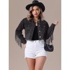 INSPIRE CHIC Women's Fringe Long Sleeve Frayed Hem Crop Denim Jacket - 3 of 4