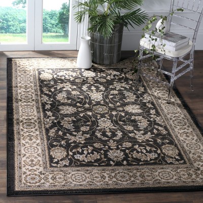 Anthracite and Cream Floral Synthetic 8' x 10' Area Rug