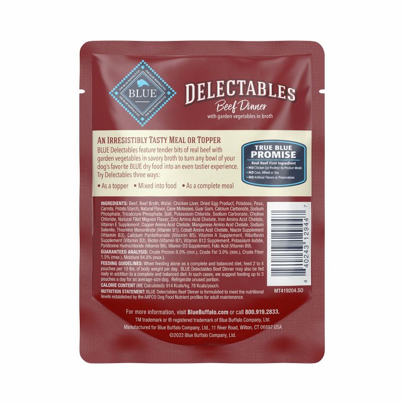 Blue Buffalo Delectable Single Wet Dog Food with Beef Flavor - 3oz, 2 of 7