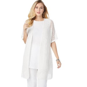 Jessica London Women's Plus Size Crochet Long Cardigan - 1 of 4